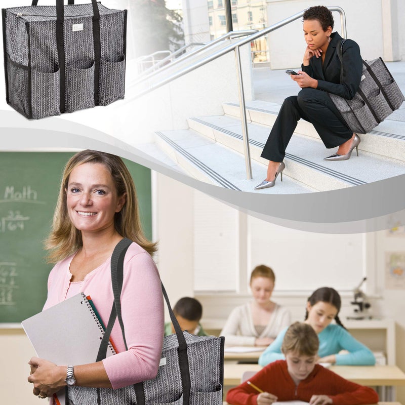 Pursetti Utility Tote with Pockets & Compartments - Perfect Nurse, Teacher & Work Bag (Herringbone Large) - Image 5